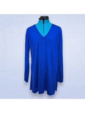 Akris Punto Vibrant Blue Long Sleeve Sweater Back Zipper Accent - Size Large‎